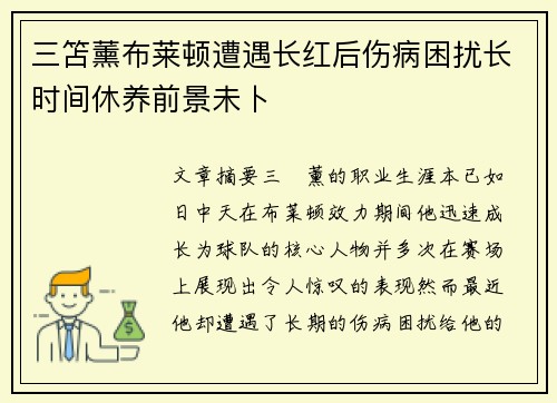 三笘薰布莱顿遭遇长红后伤病困扰长时间休养前景未卜