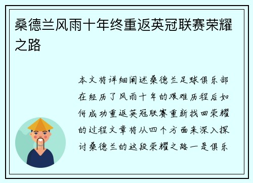 桑德兰风雨十年终重返英冠联赛荣耀之路 桑德兰风雨十年终重返英冠联赛荣耀之路